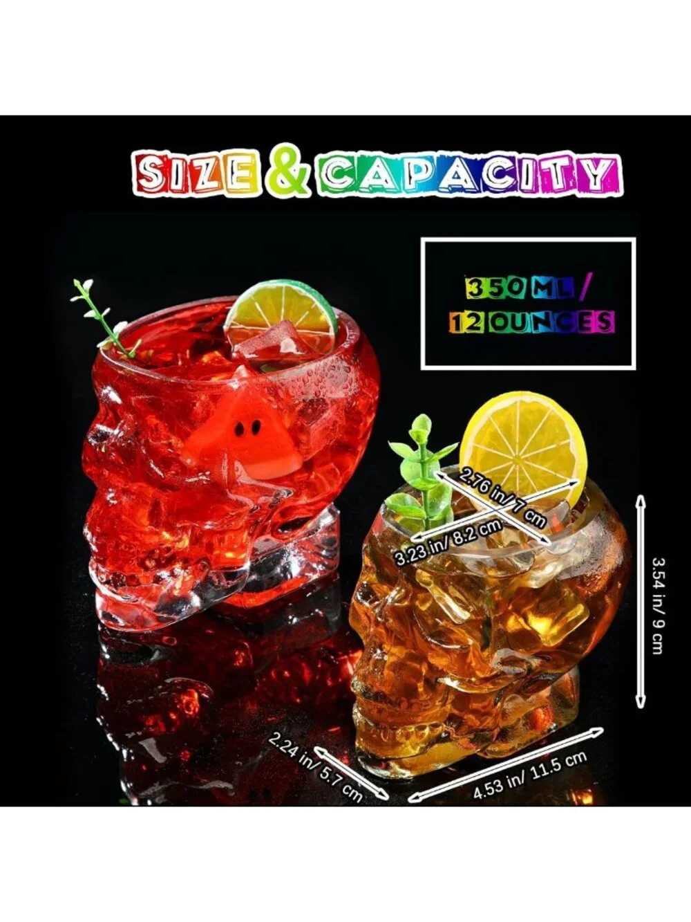 12 Pcs Halloween Skull Glass Cups - 12 oz Clear Drinking Glasses for Cocktails